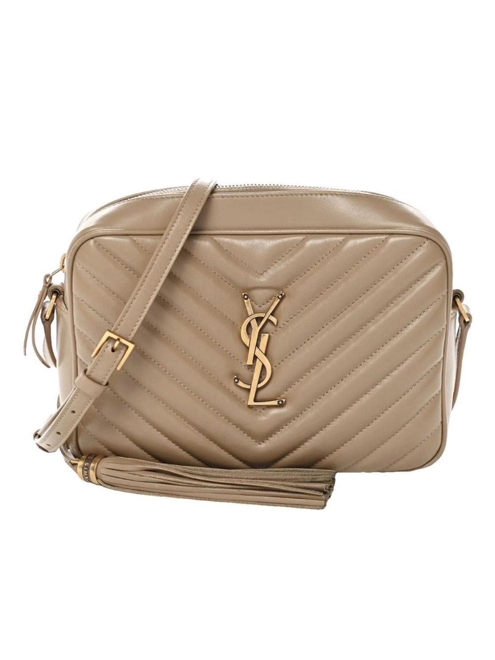 Saint Laurent Taupe Quilted Leather Crossbody with Gold YSL